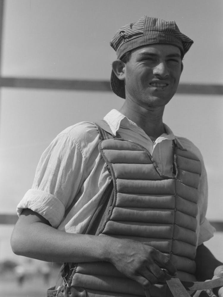 Migratory Laborers Like To Play Baseball, Here Is One Of Them In A Catchers Uniform At The Agua Fria Migratory Lab