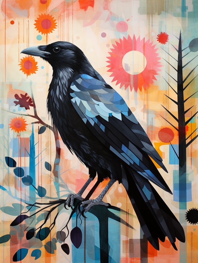 Bird Painting Collage Raven 2