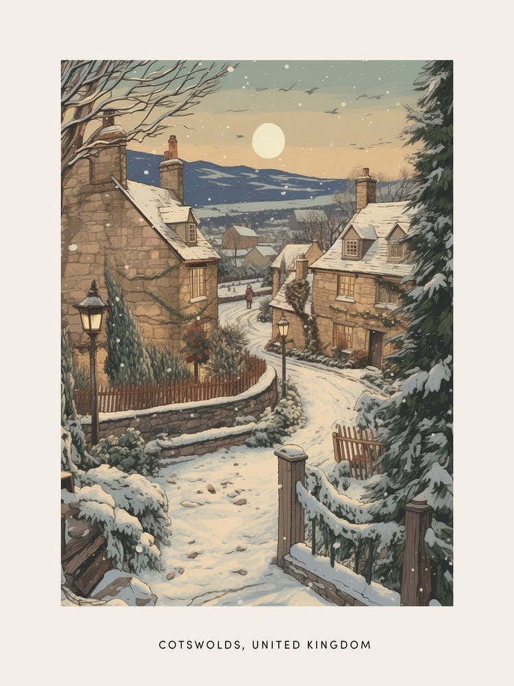 Vintage Winter Poster Cotswolds United Kingdom 4
