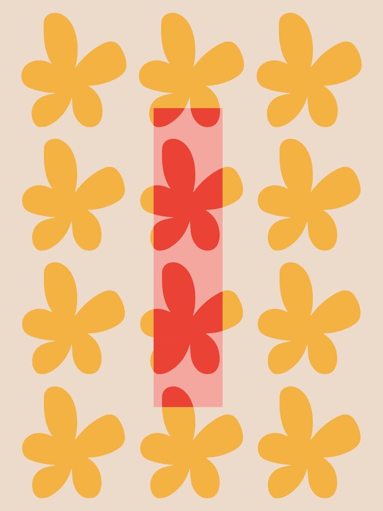 Alphabet Flower Letter I Print - Pink, Yellow, Red