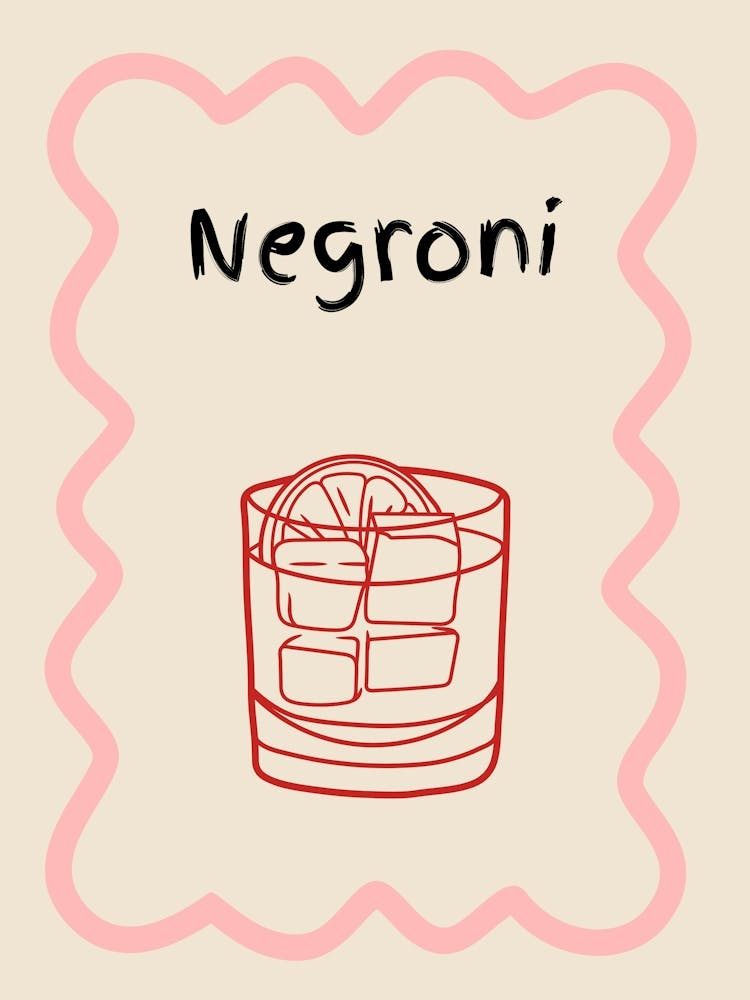 Negroni Doodle Poster Pink & Red