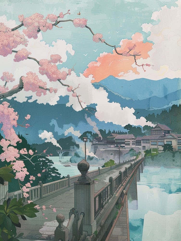 Beppu Japan 3 Retro Illustration