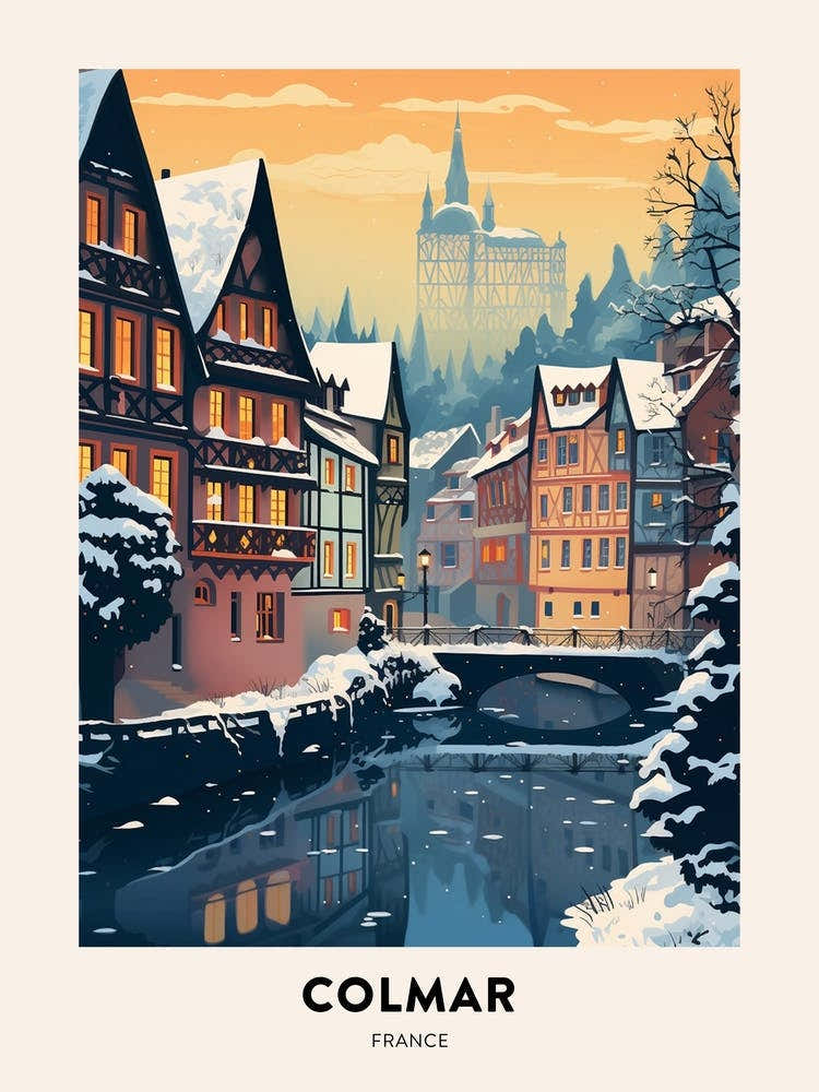 Winter Night  Travel Poster Colmar France 1