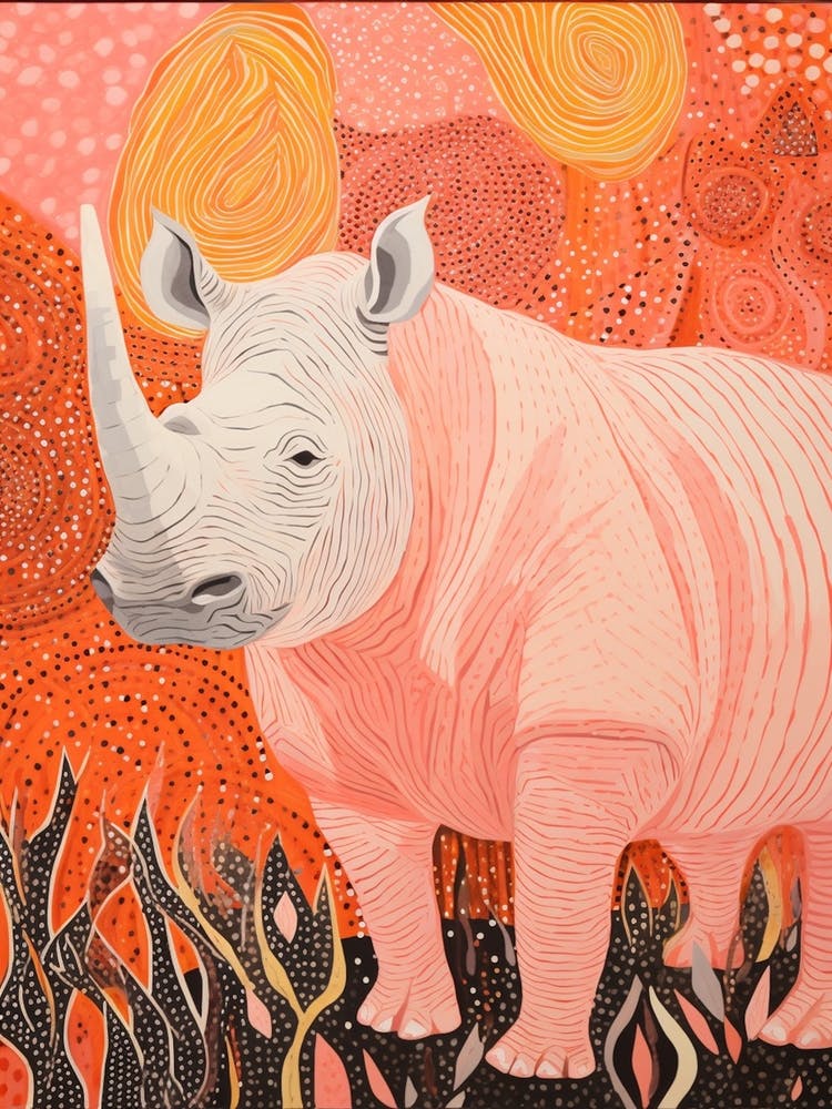 Rhino With Swirly Lines Pink & Orange 1