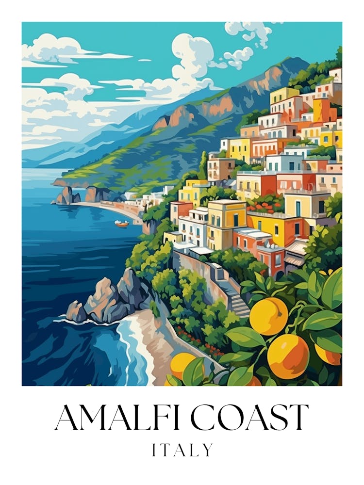 Amalfi View With Lemons Travel Painting Italy