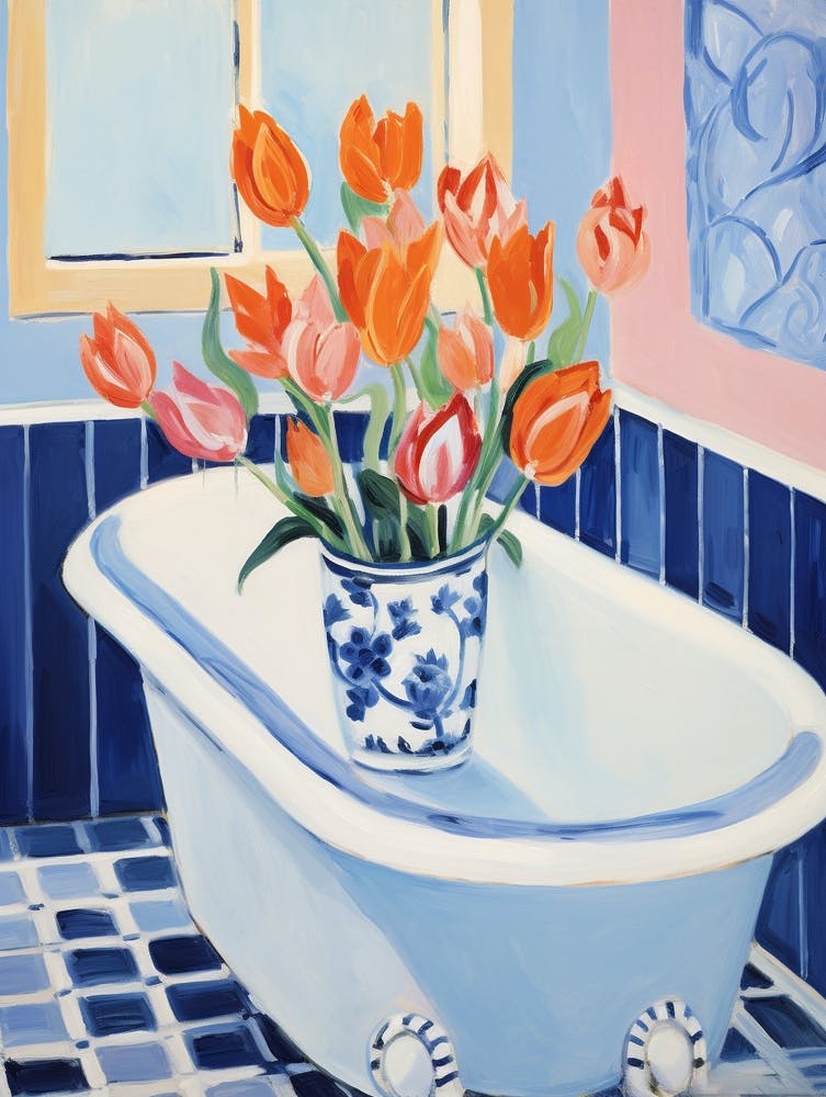 A Bathtube Full Of Tulip In A Bathroom 4
