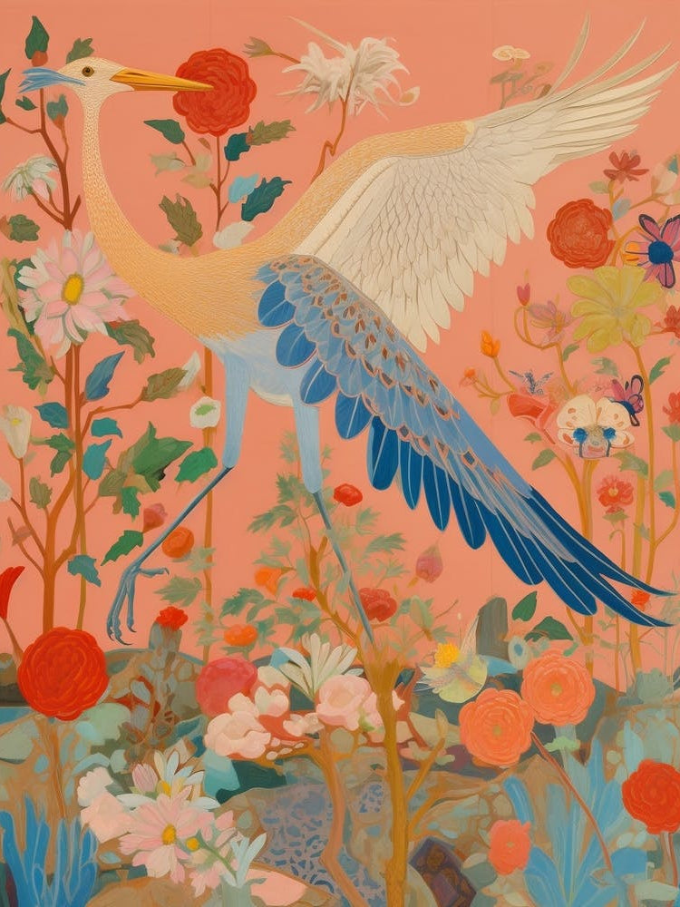 Maximalist Bird Painting Great Blue Heron 2