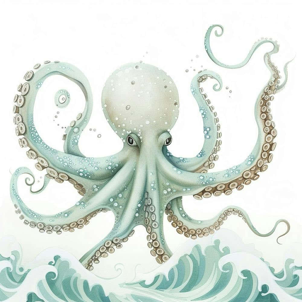 Storybook Style Octopus With Waves 2