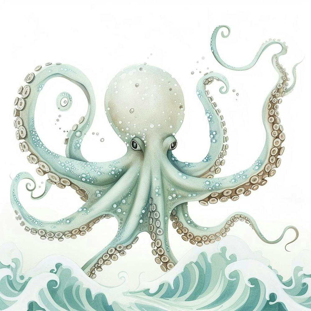 Storybook Style Octopus With Waves 2