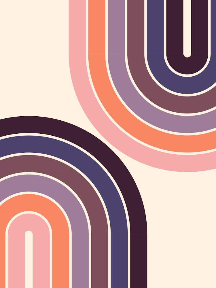 Midcentury Modern Geometric Rainbow C7 In Aesthetic Sunset Vibes Purple Orange Pink 01