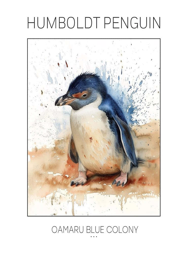 Humboldt Penguin Oamaru Blue Penguin Colony Watercolour Painting 1 Poster