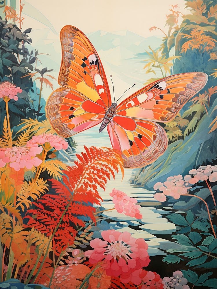 Butterflies By The River Japanese Style Painting 5