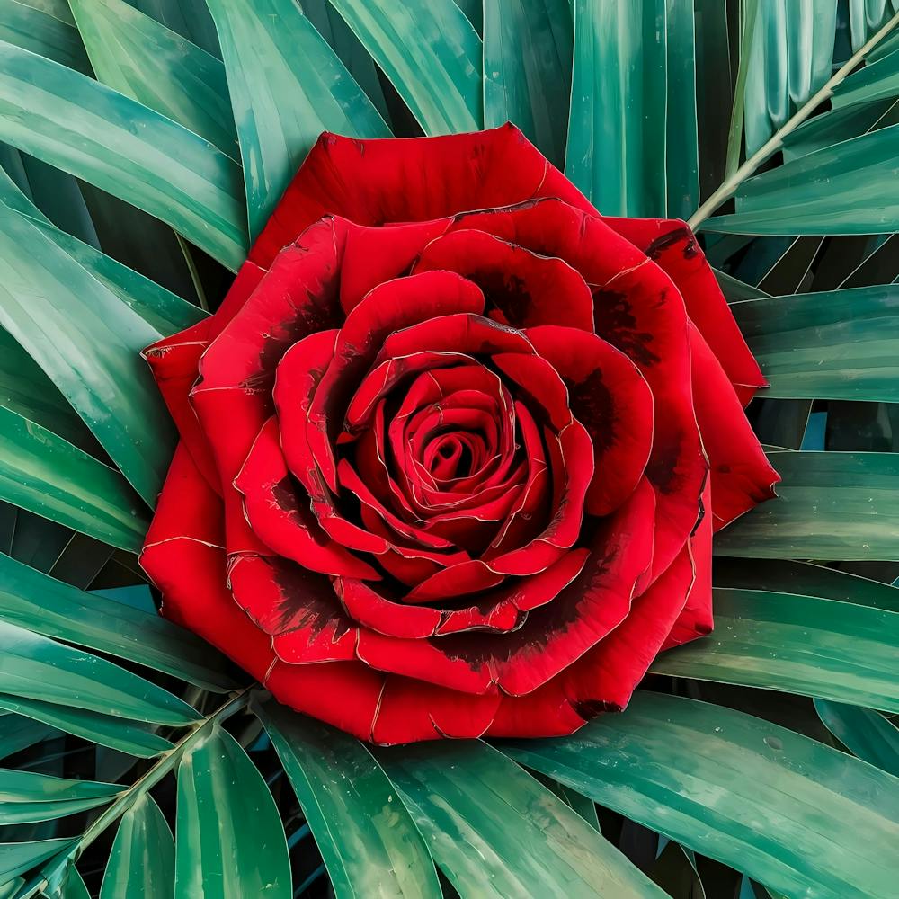 Red Rose On Green Leaves