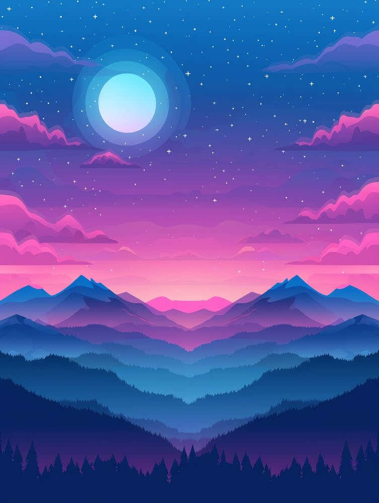 Mountain Landscape At Night