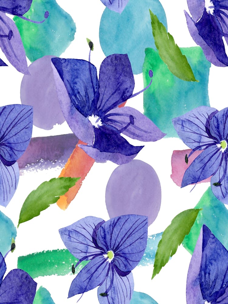 Watercolor Flowers Seamless Pattern - Veronica blue flower 1
