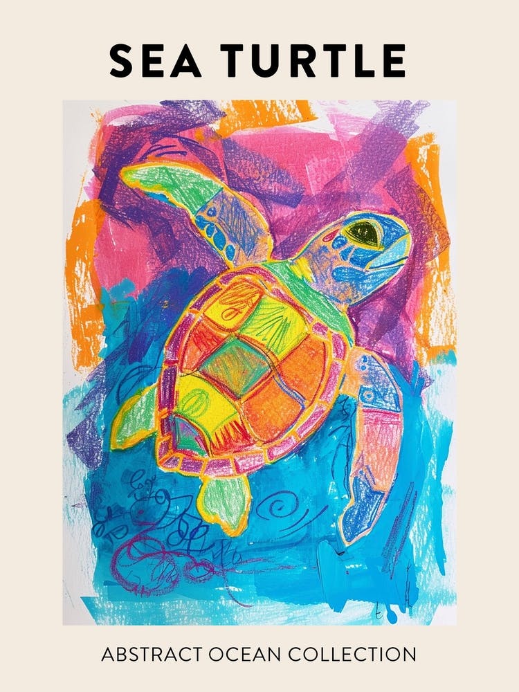 Abstract Sea Turtle Crayon Doodle Poster 1