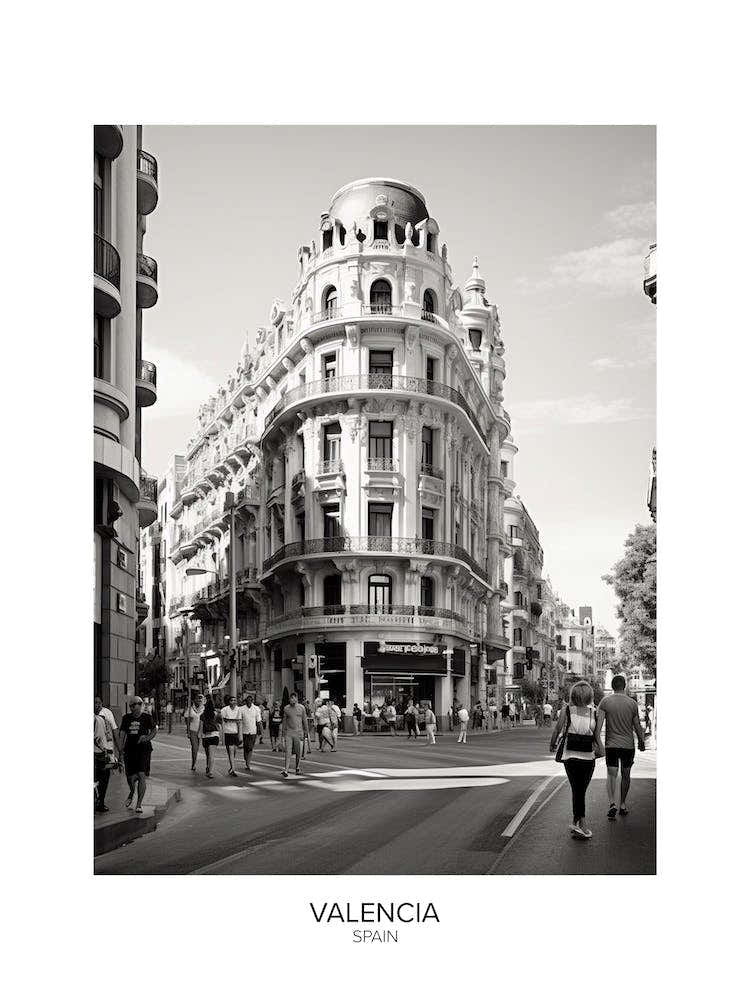 Poster Of Valencia, Spain, Black And White Analogue Photography 1