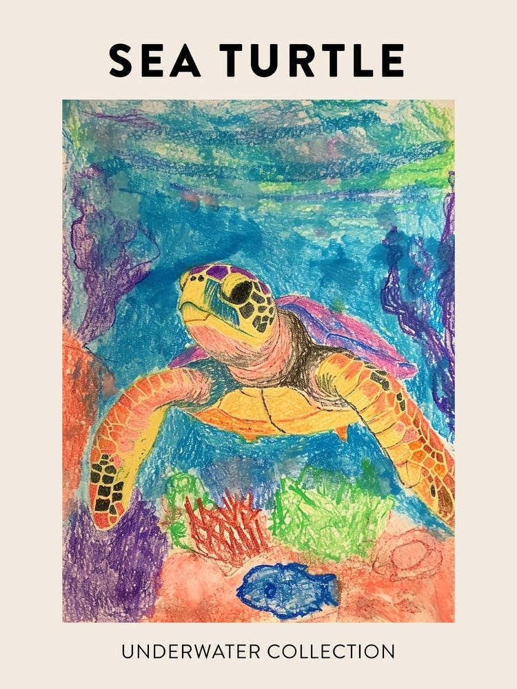 Colourful Underwater Sea Turtle Scribble Poster