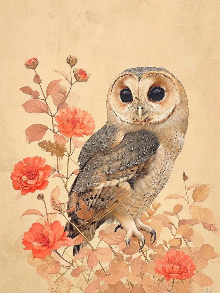 Spectacled Owl Japanese Painting 2