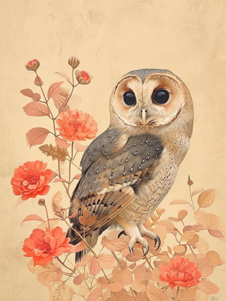 Spectacled Owl Japanese Painting 2