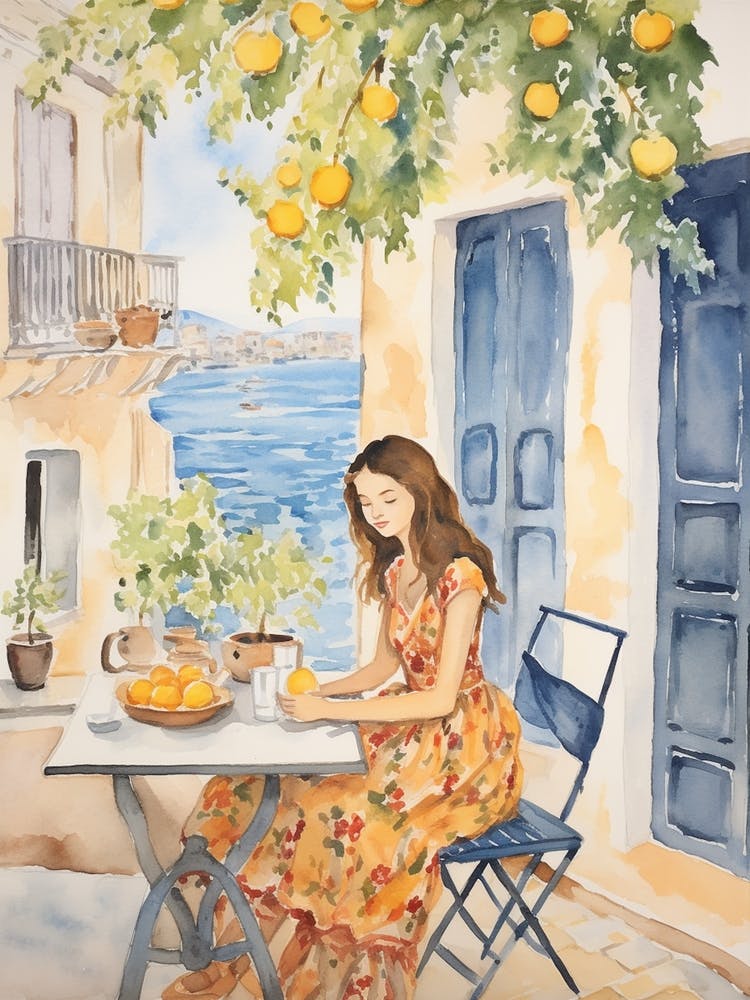 At A Cafe In Zadar Croatia Watercolour