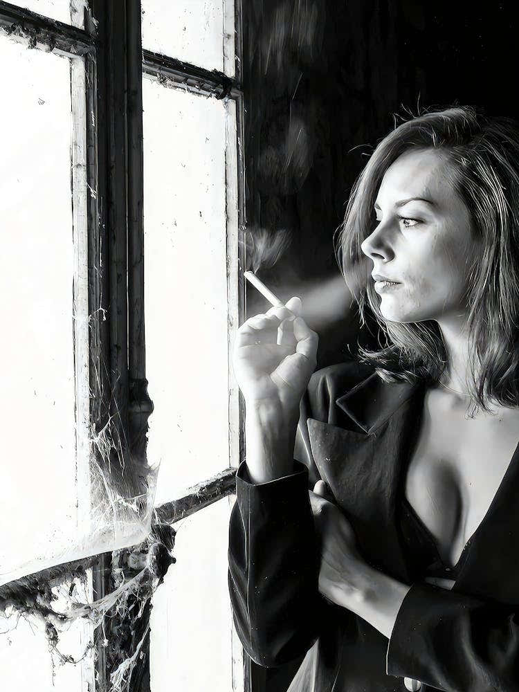 Woman Smoking A Cigarette Wall Art, Black And White Print, Woman Portrait, Feminist Poster, Retro Fashion Wall Decor, Bedroom Wall Art