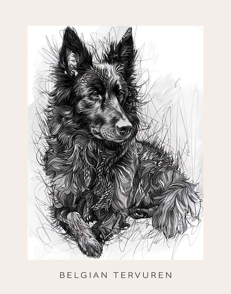 Belgian Tervuren Dog Line Sketch 3 Poster
