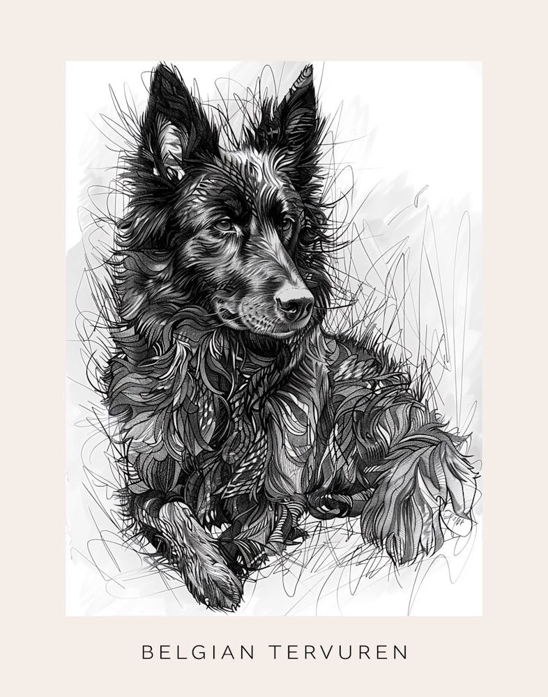Belgian Tervuren Dog Line Sketch 3 Poster