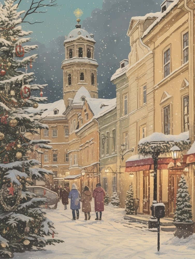 Vintage Winter Illustration Vilnius Lithuania 2