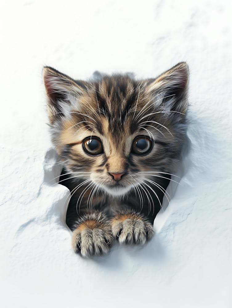 Cute Kitten Cat Peeking From Snow 10