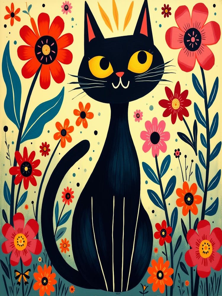 gustav Black Cat In Flower garden