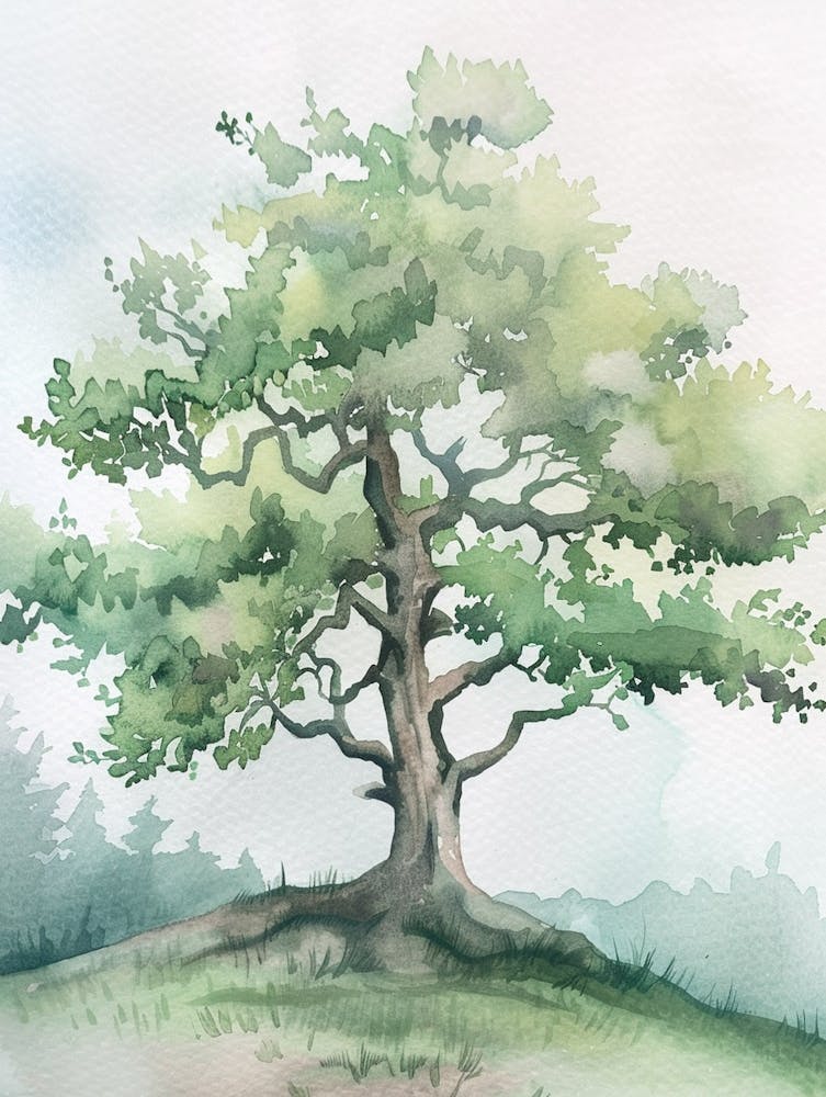 Yew Tree Atmospheric Watercolour Painting 1