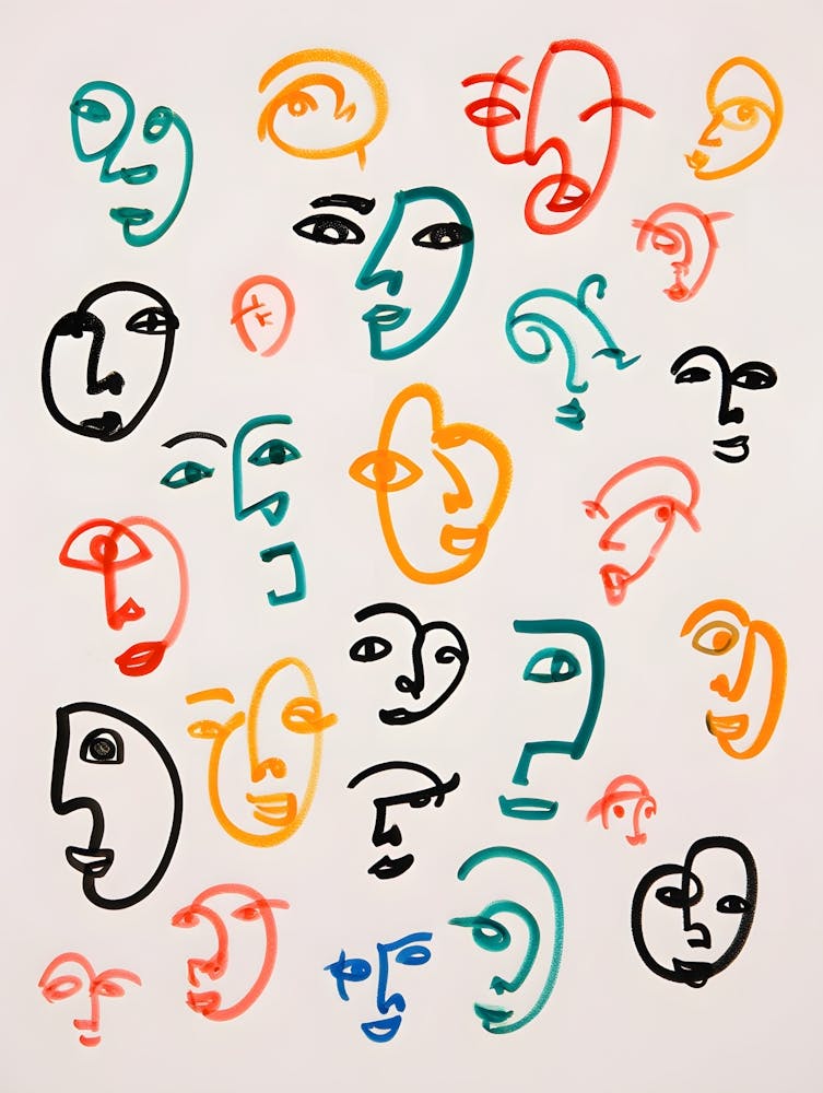 Abstract Faces Line - Colorful Minimalist Pattern