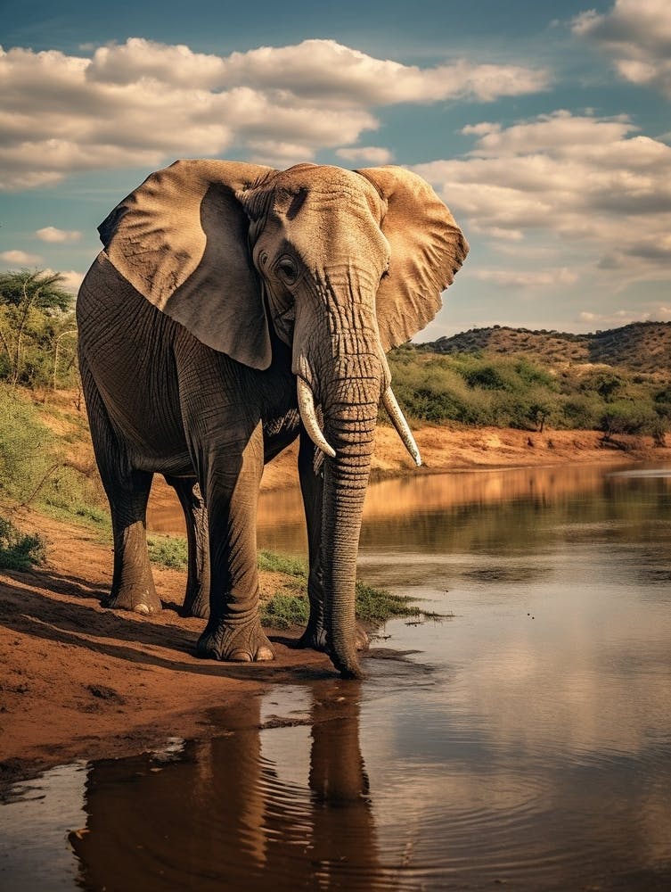 African Elephant Drinking Water Realistic 4