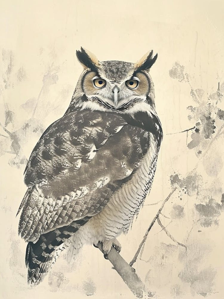 Verreauxs Eagle Owl Japanese Painting 2