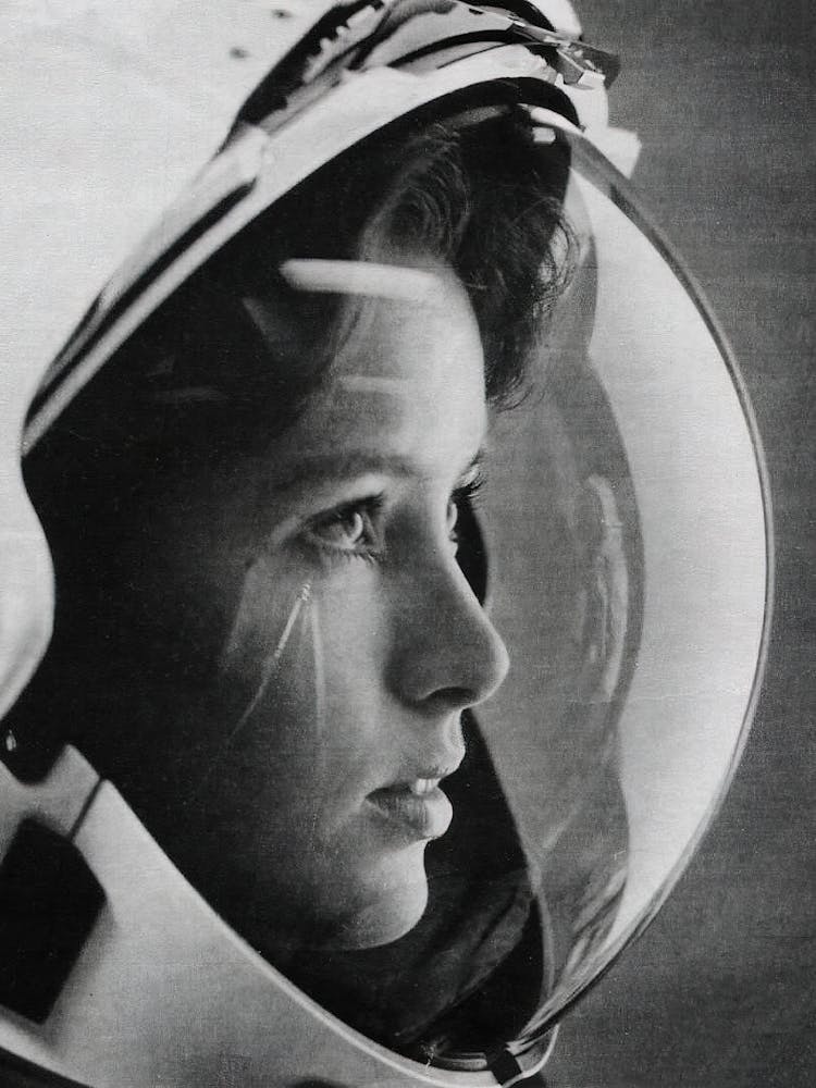 Woman Astronaut, Vintage Black and White Old Photo
