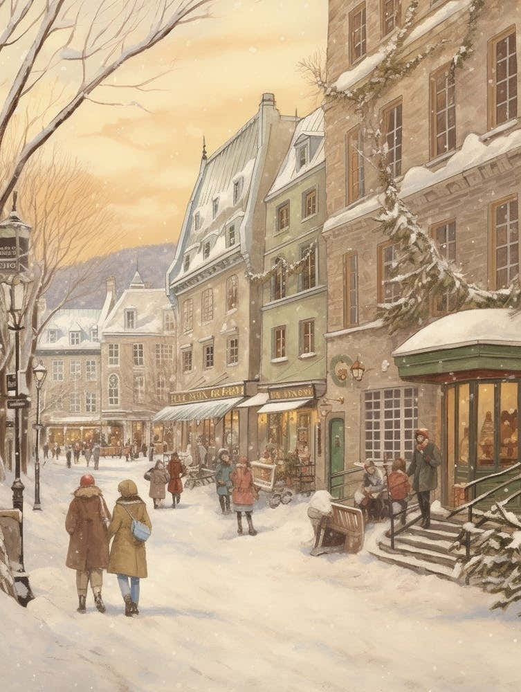 Vintage Winter Illustration Quebec City Canada 2
