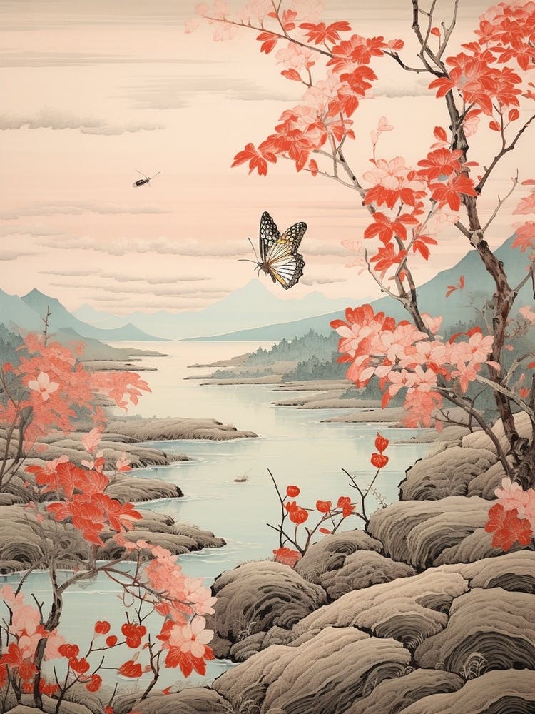 Japanese Blossom & A Butterfly By The River