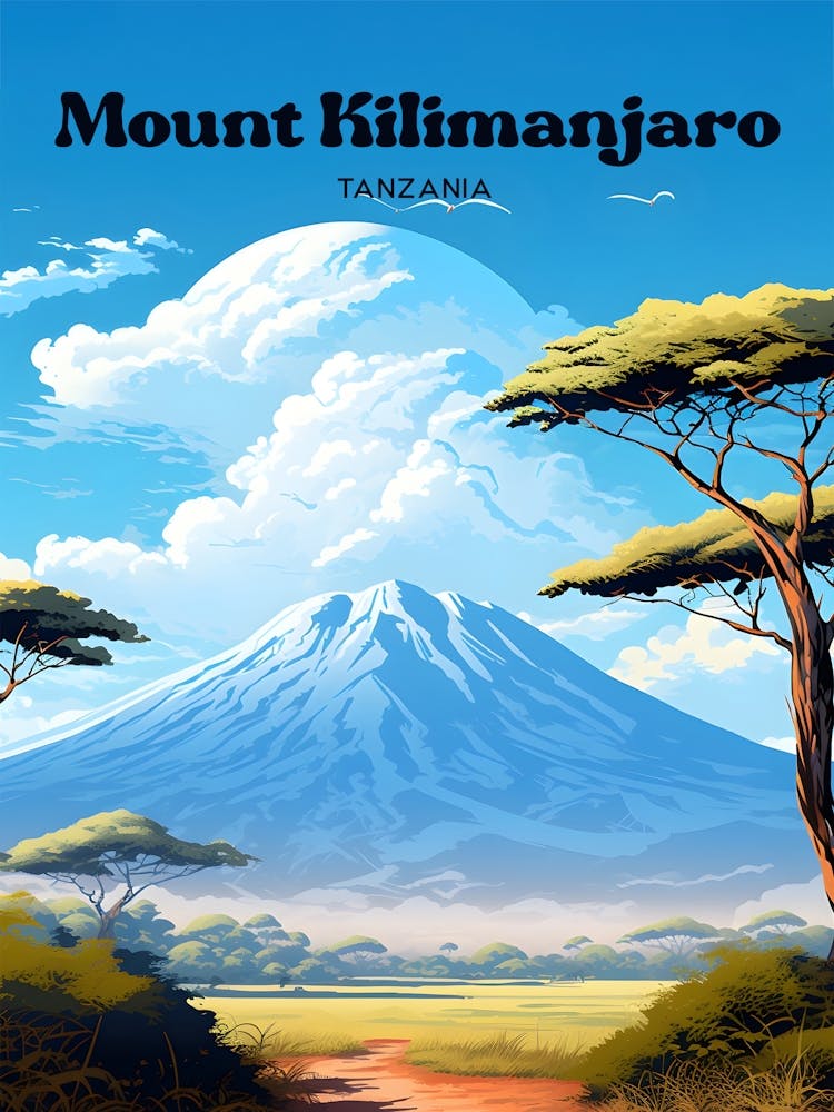 Mount Kilimanjaro Tanzania Vacation Modern Travel Illustration