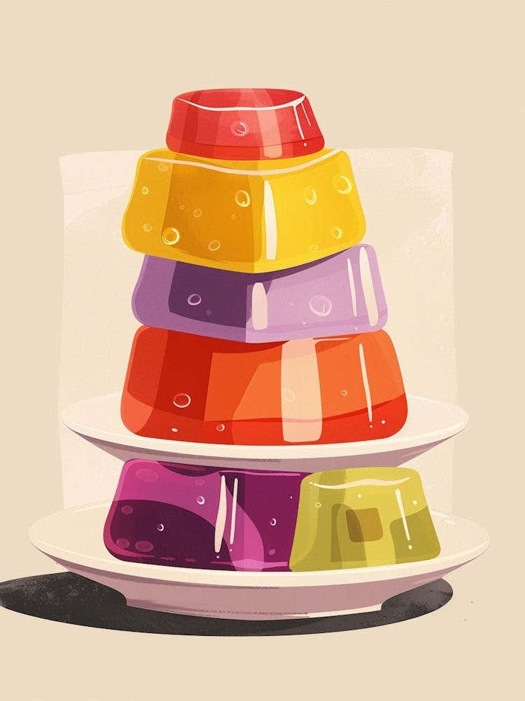 Stacked Jelly On A Plate Beige Illustration