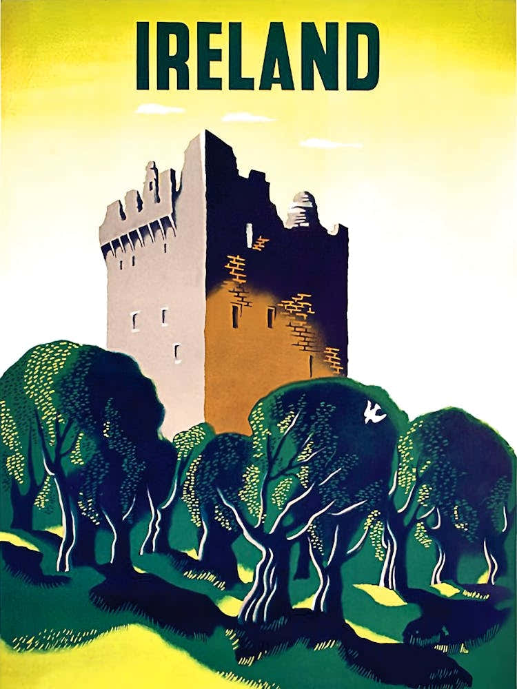 Ireland, Castle In The Forest, Vintage Travel Poster