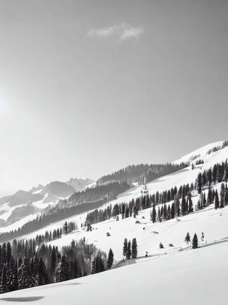 Mayrhofen, Austria Black And White Skiing Poster
