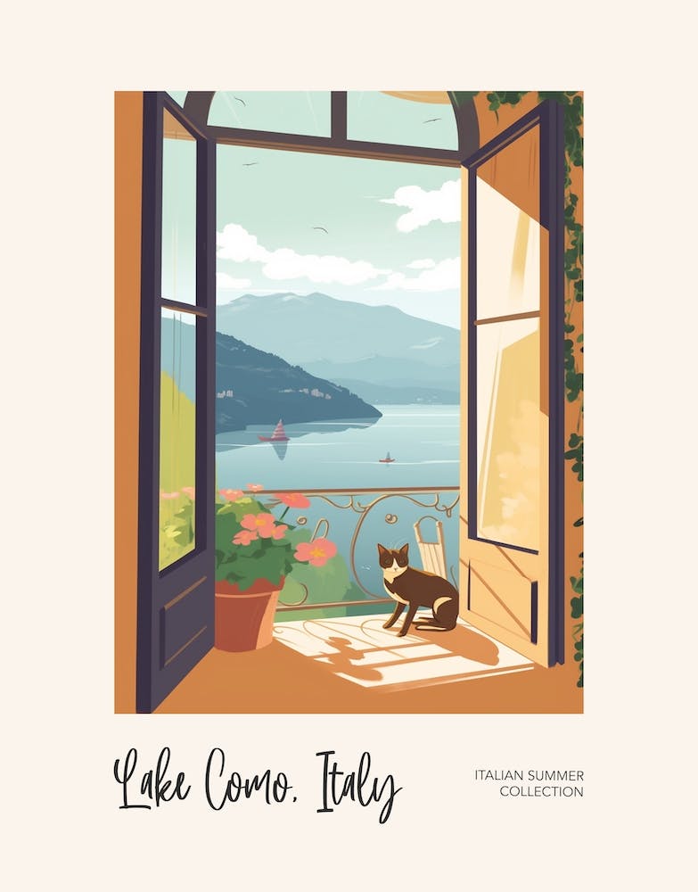 Lake Como Cat On A Window 4 Italian Summer Collection