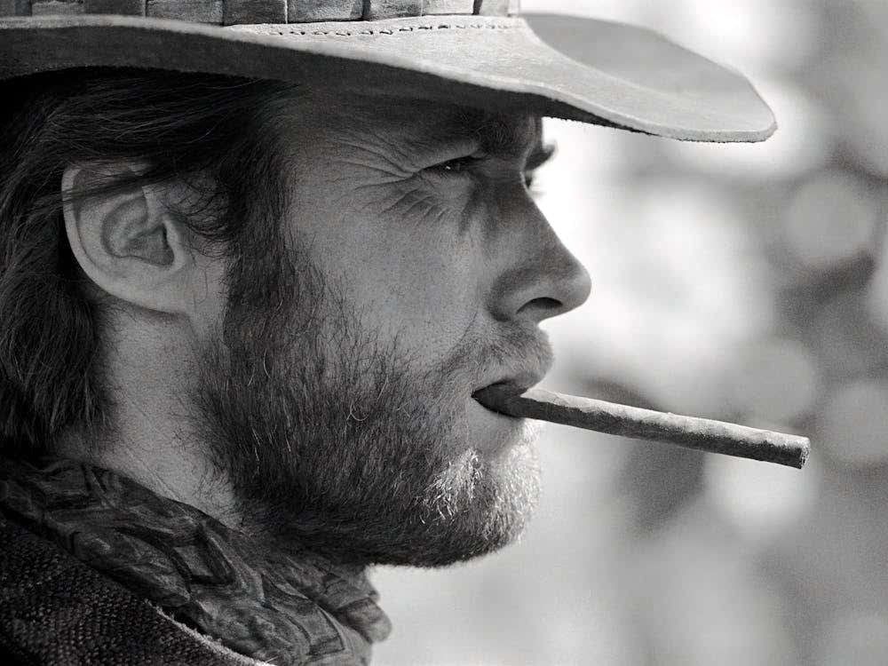 Clint Eastwood, Cowboy, Western Aesthetic, Vintage, Black and White Old Photo