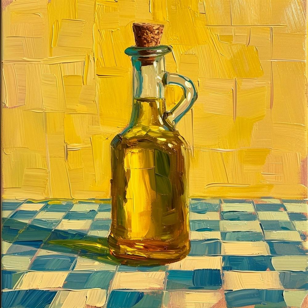 Olive Oil In A Bottle Yellow Checkerboard 3