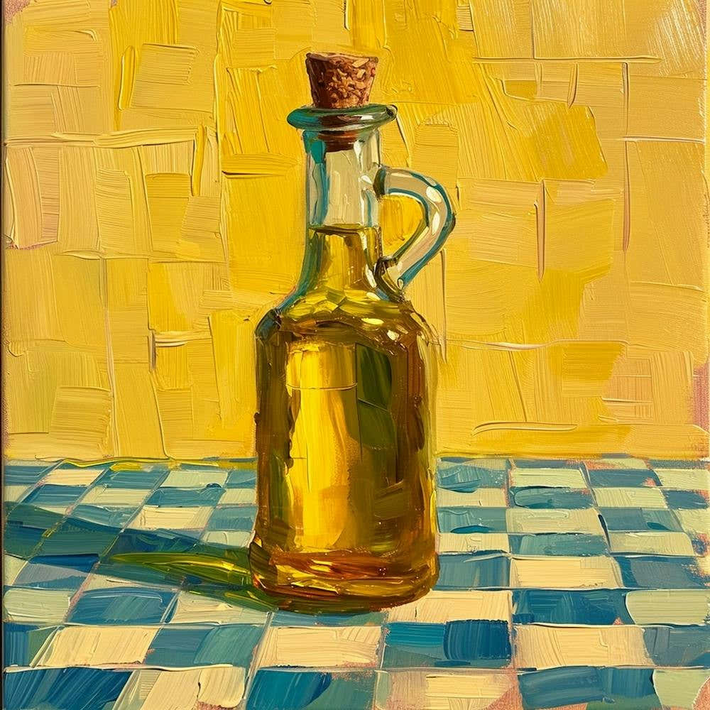 Olive Oil In A Bottle Yellow Checkerboard 3