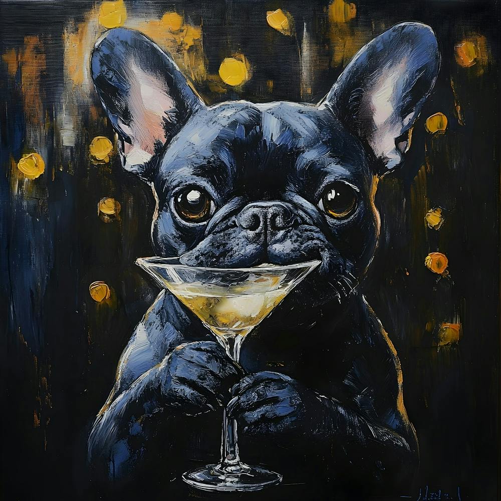 Frenchie With Martini 2