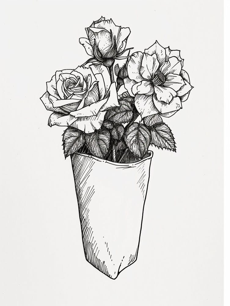 English Rose In A Pocket Line Drawing 2