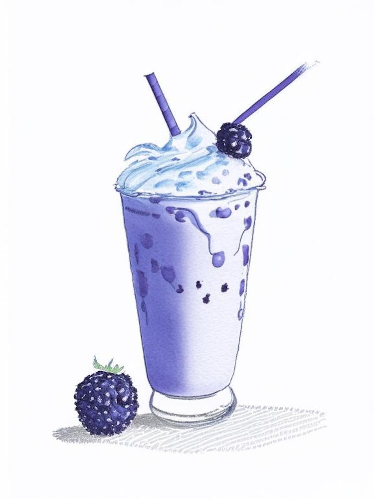 Blueberry Milkshake Dairy Food Pencil Illustration 3