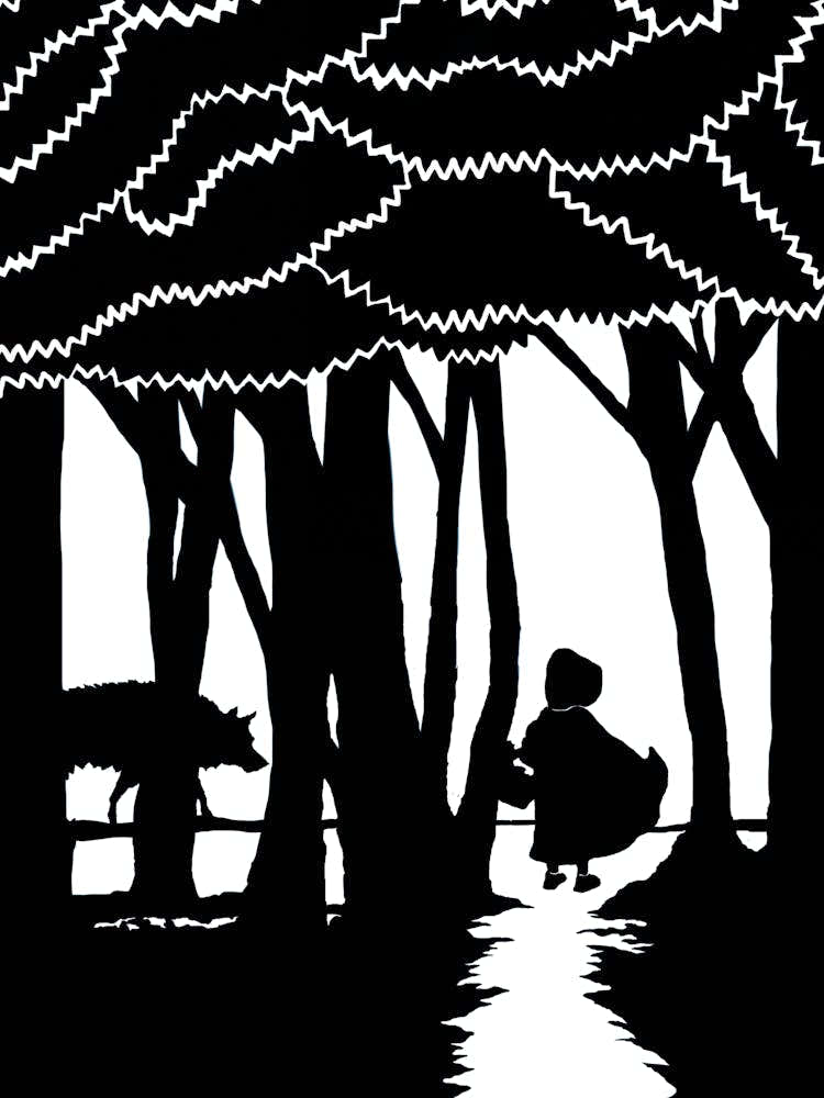 Little Red Riding Hood Black and White Silhouette
